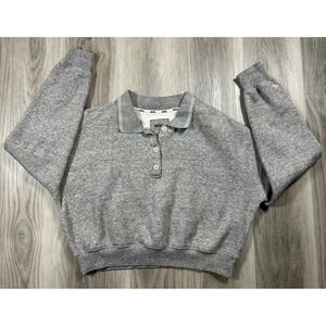 Madewell MWL Women Gray Organic Cotton Cropped Polo Sweatshirt Medium preppy